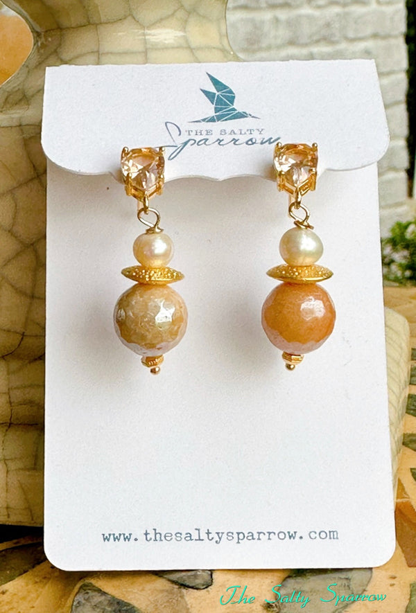 Mystic Sunstone & Pearl Earrings