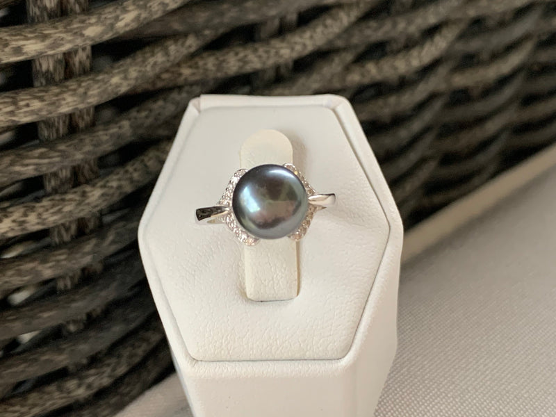Peacock pearl/CZ ring (sterling silver)