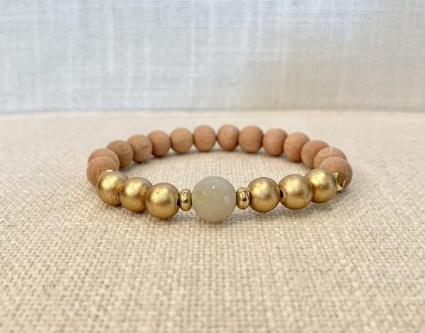 Rosewood Essential Oil Bracelet With Gold/Amazonite Bead Accent