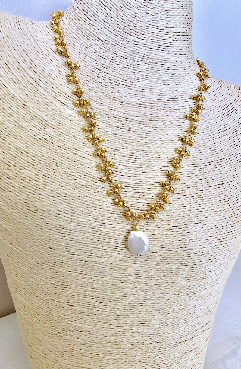 Gold Pyrite Dangle With Coin Pearl