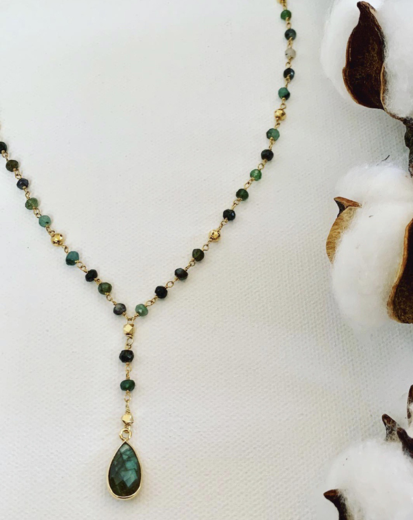 Emerald Y Drop Necklace