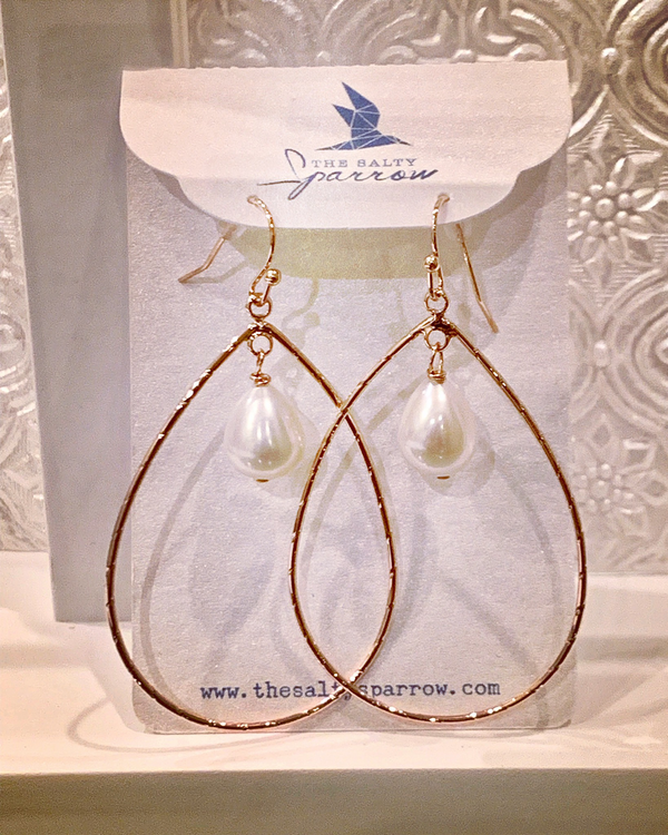 Rose Gold/pearl Teardrop Hoop Earrings