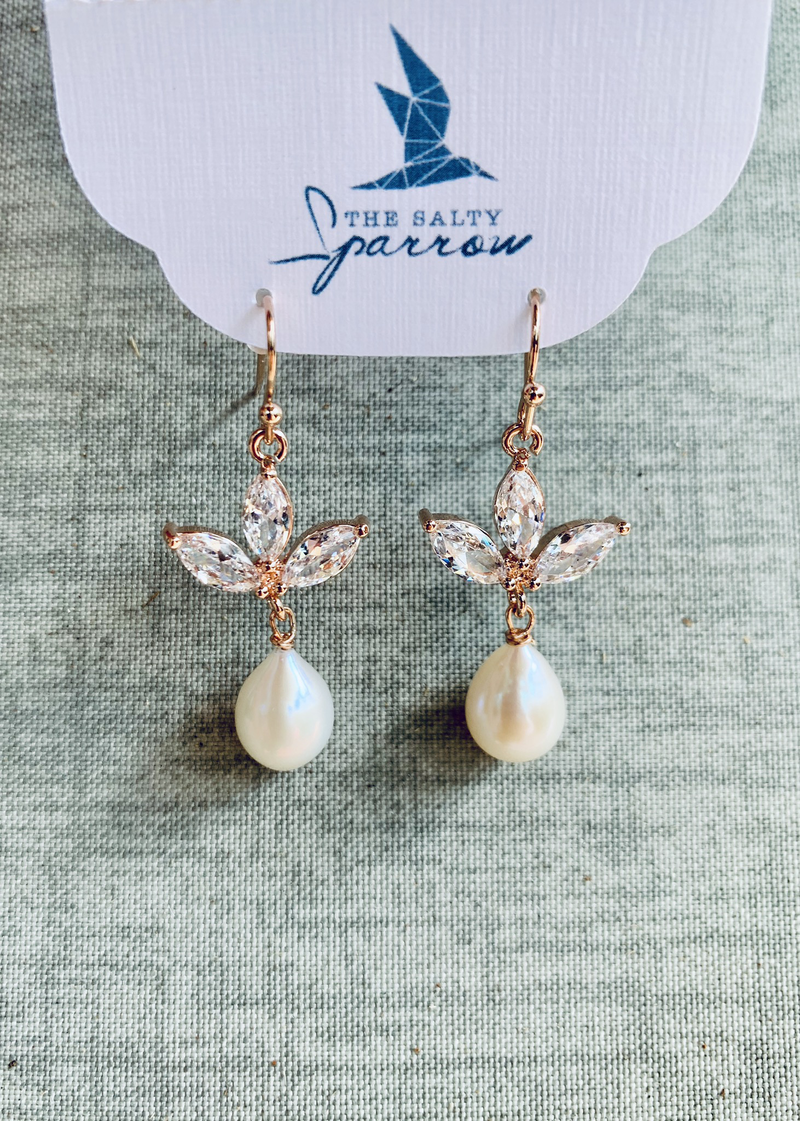 Rose Gold Pearl/quartz earrings