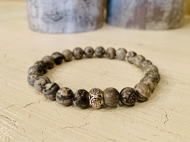 Men's 8mm Gray Jasper Bracelet