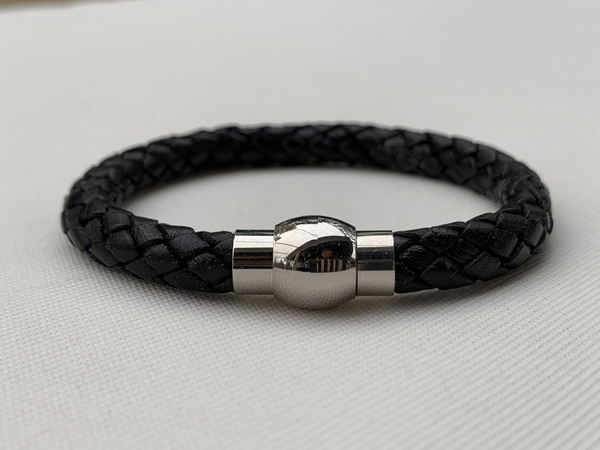 Mens' Black Braided Leather Bracelet
