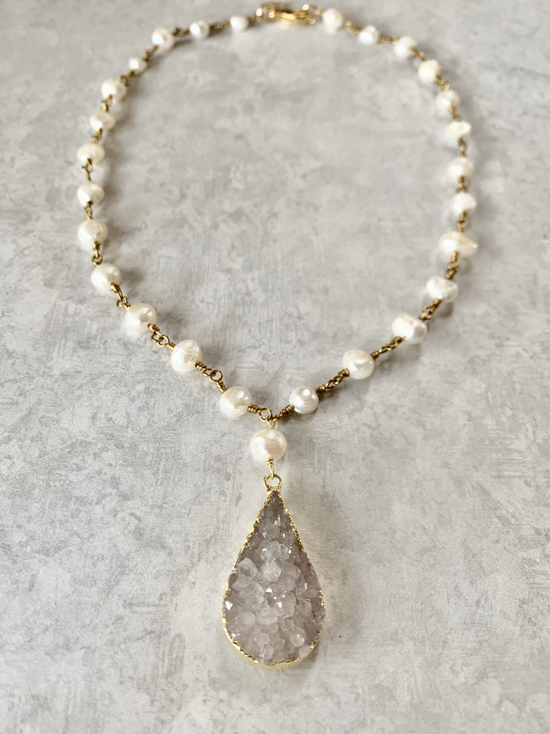 Pearl and druzy Necklace