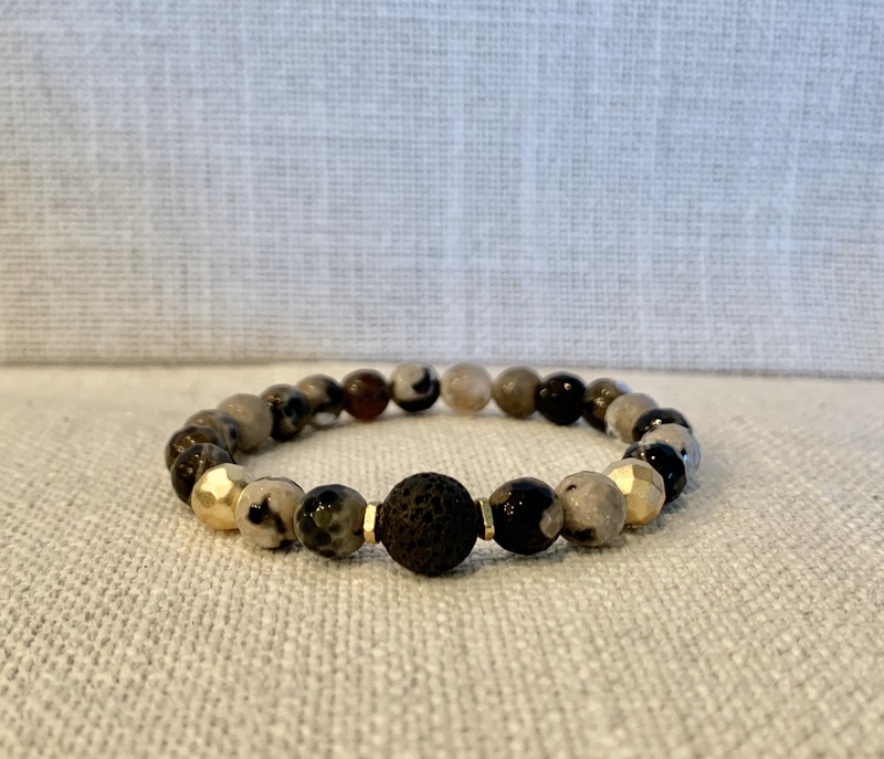 Black And Tan Marbled Agate Diffuser Bracelet