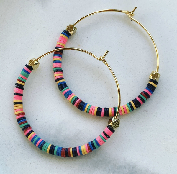 Multi Color Heishi Hoops (gold)