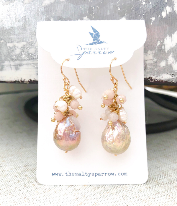 Mauve Baroque Pearls With Freshwater Pearls/Moonstones