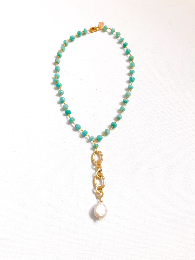 Amazonite with Paddle Pearl Pendant