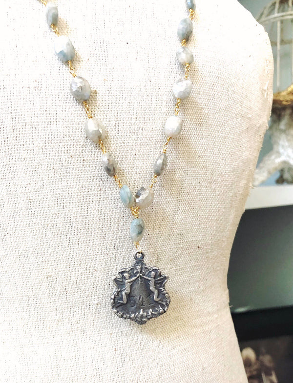 Sterling Silver Angels & Silverite Rosary Chain