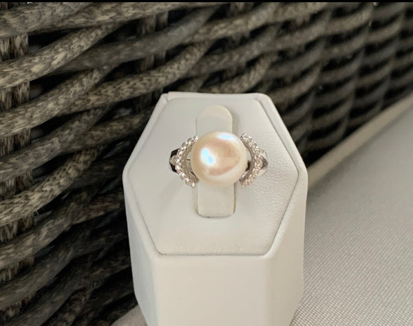 Pearl/CZ/ sterling silver ring