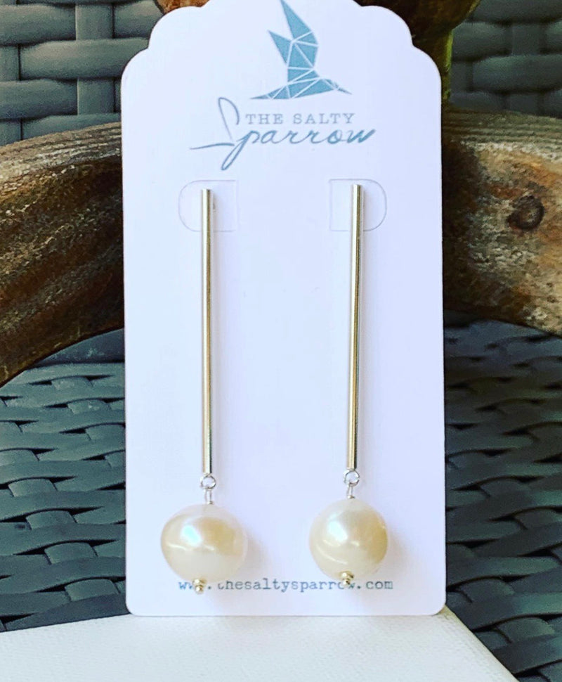 Freshwater Pearl Bar Drop Earrings