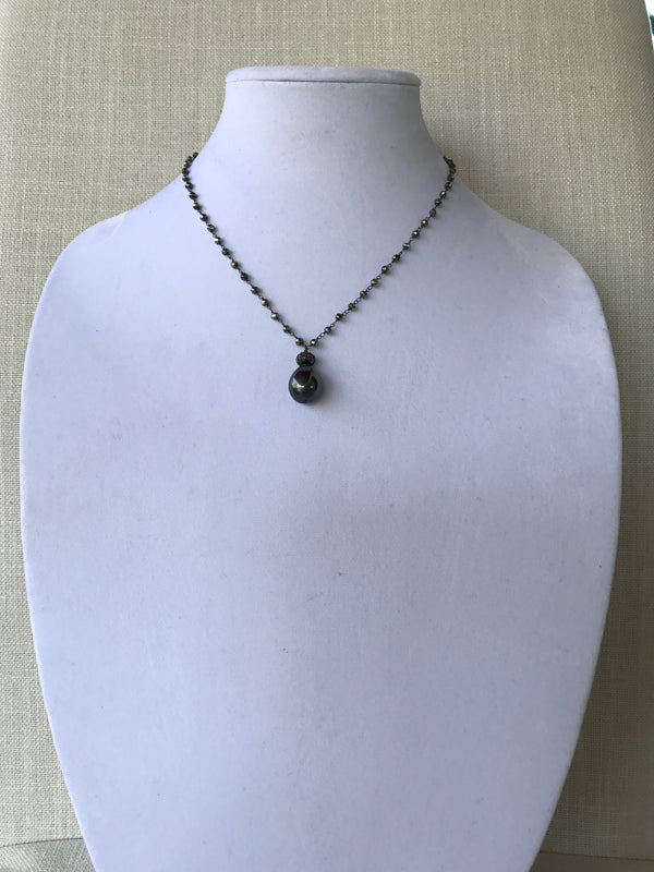 Pyrite necklace with graphite mother of pearl