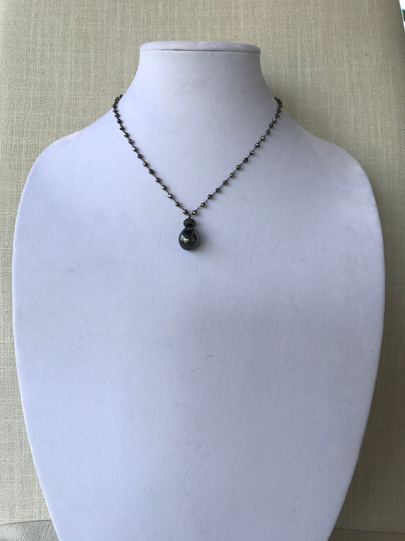 Pyrite necklace with graphite mother of pearl