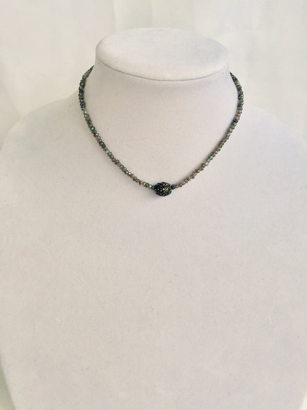 Labradorite Beads with Hematite Pave Focal Bead