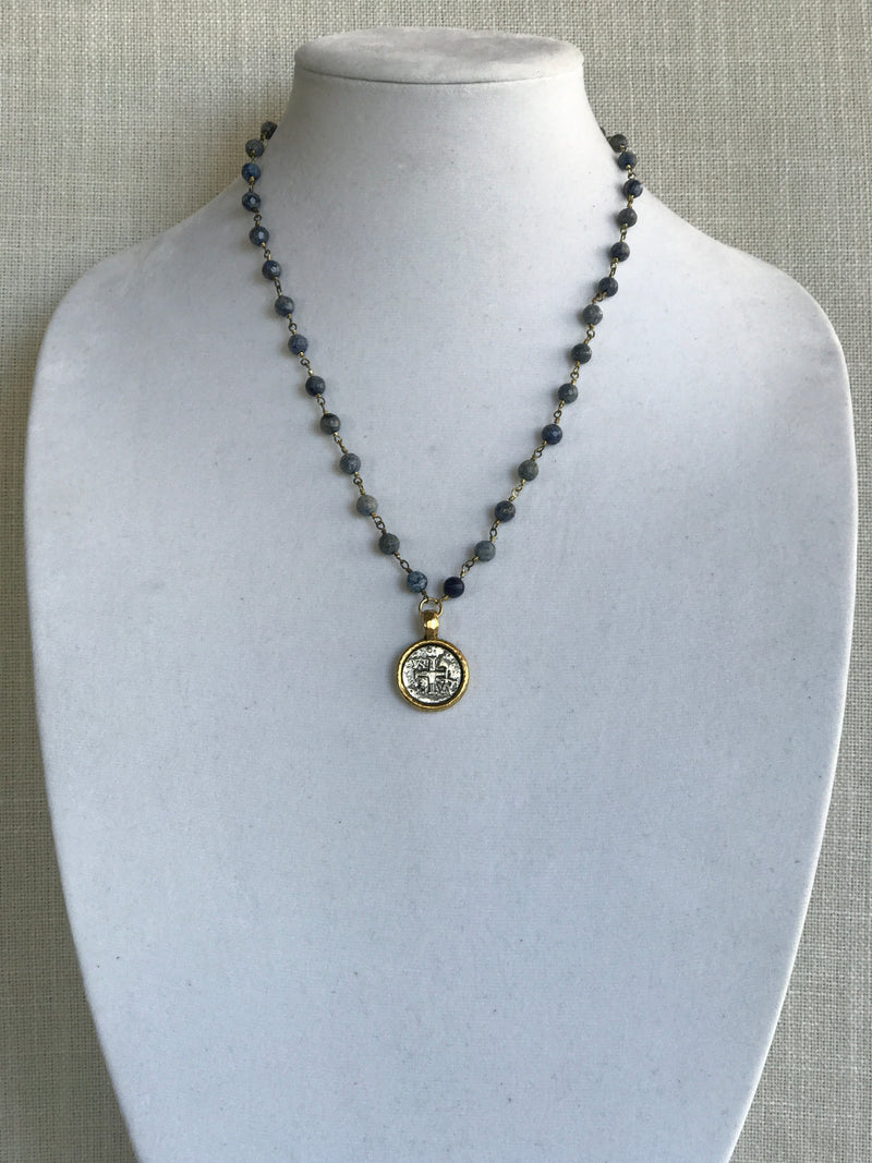 Faceted Blue Lapis necklace with soldered circle cross pendant