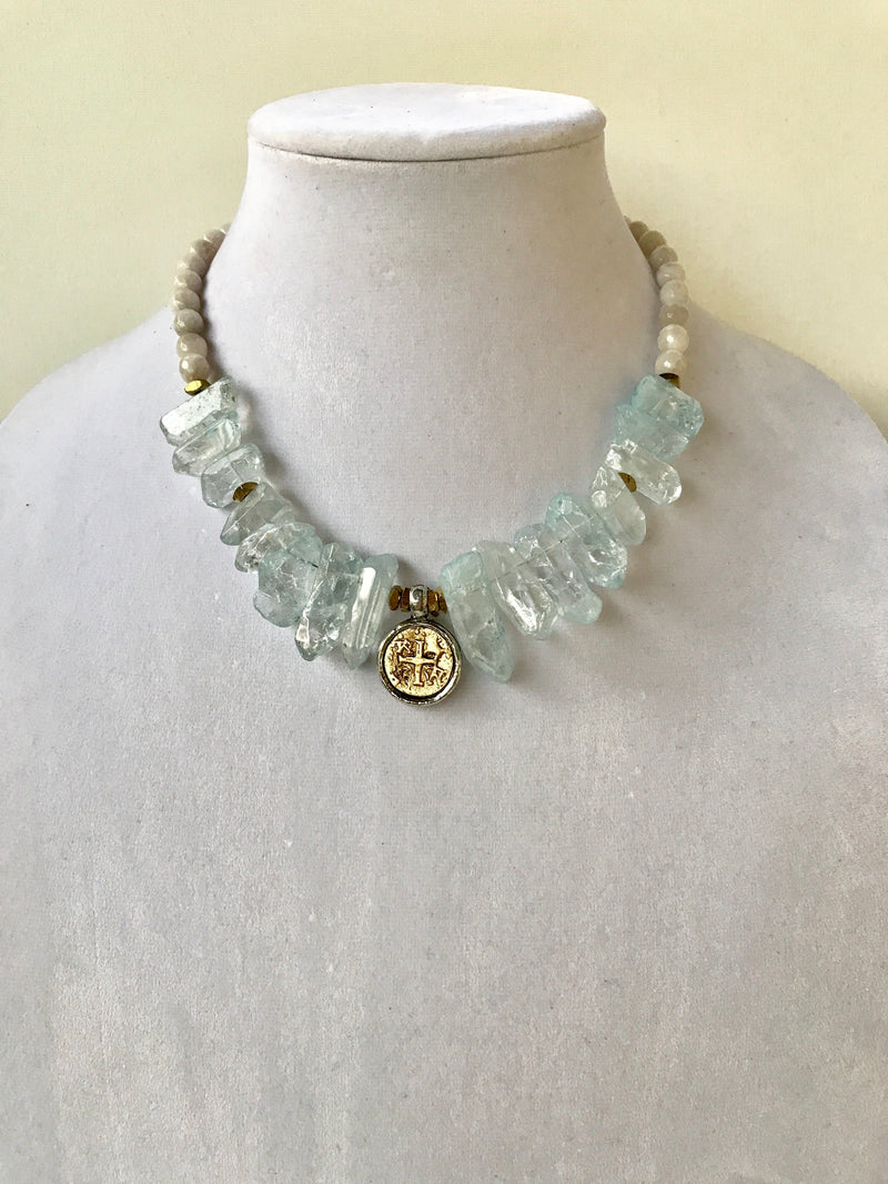 Aquamarine and agate statement necklace