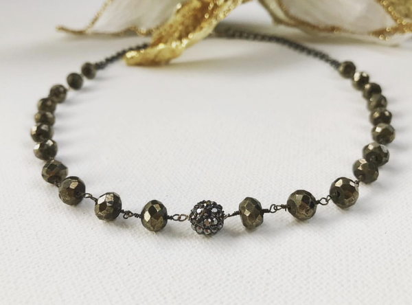 Pyrite necklace with hematite focal