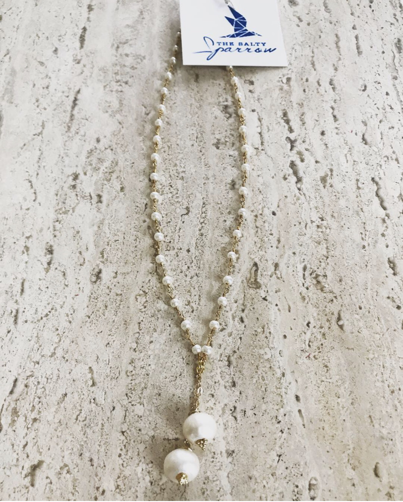 Petite pearl and double pearl drop necklace