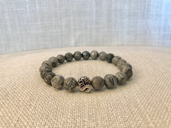 Men's gray leopard jasper bracelet