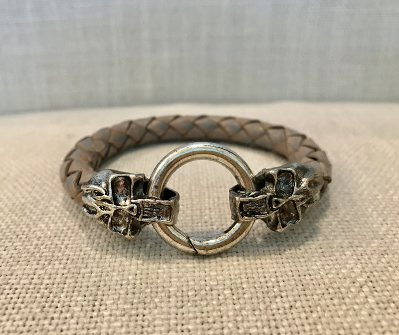 Men's distressed gray leather bracelet