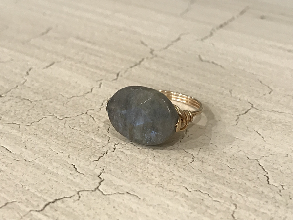 Wire wrapped labradorite ring