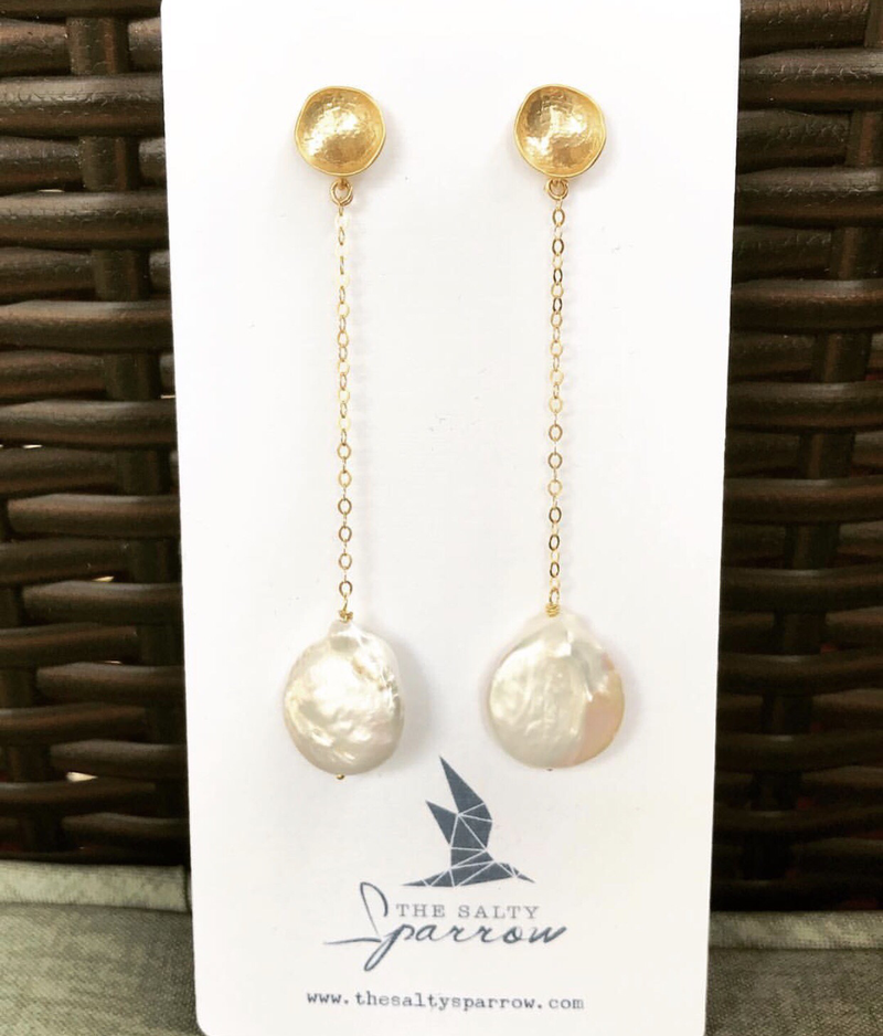Cream coin pearl drop earrings