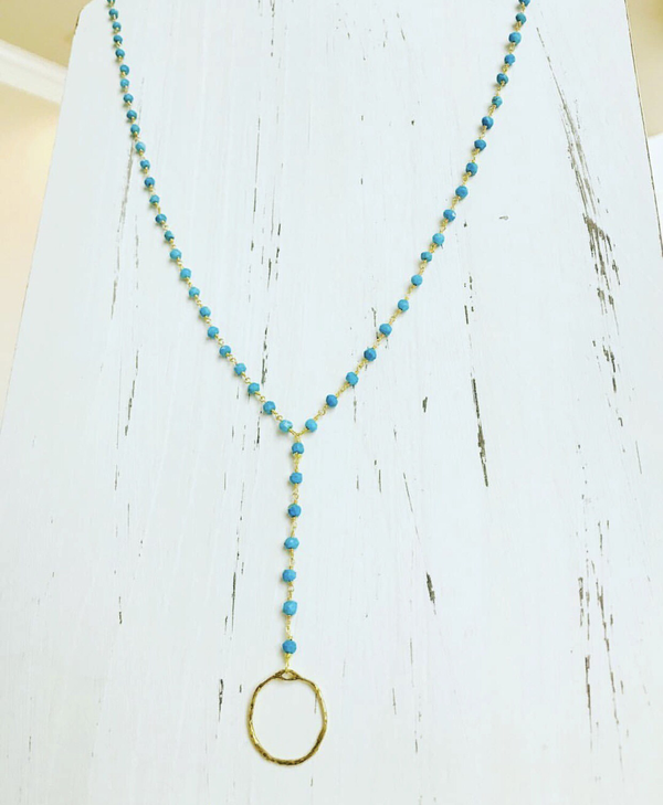 Turquoise Y necklace with circle pendant