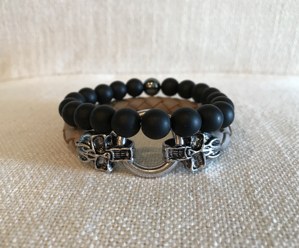 Men's leather and onyx stack