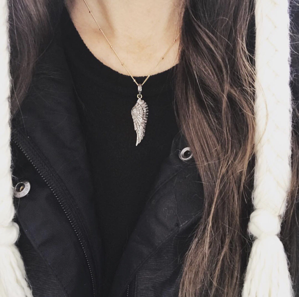 Pave diamond angel wing necklace