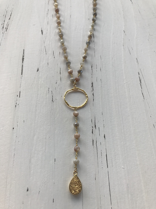 Sunstone and druzy necklace