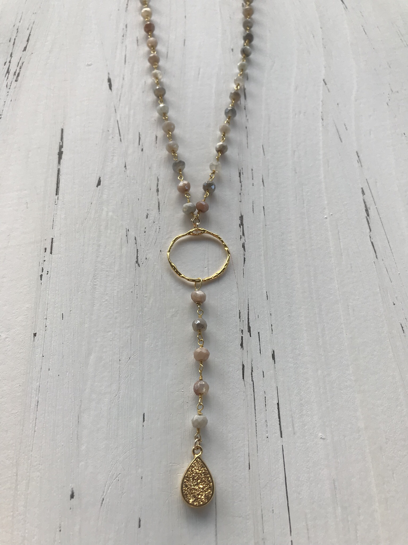 Sunstone and druzy necklace
