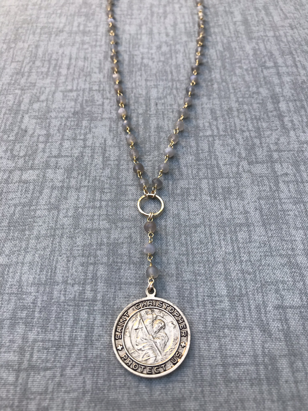 Labradorite necklace with St. Christopher