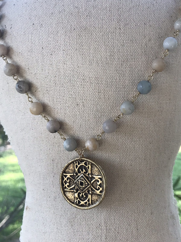 Amazonite necklace with cross coin pendant