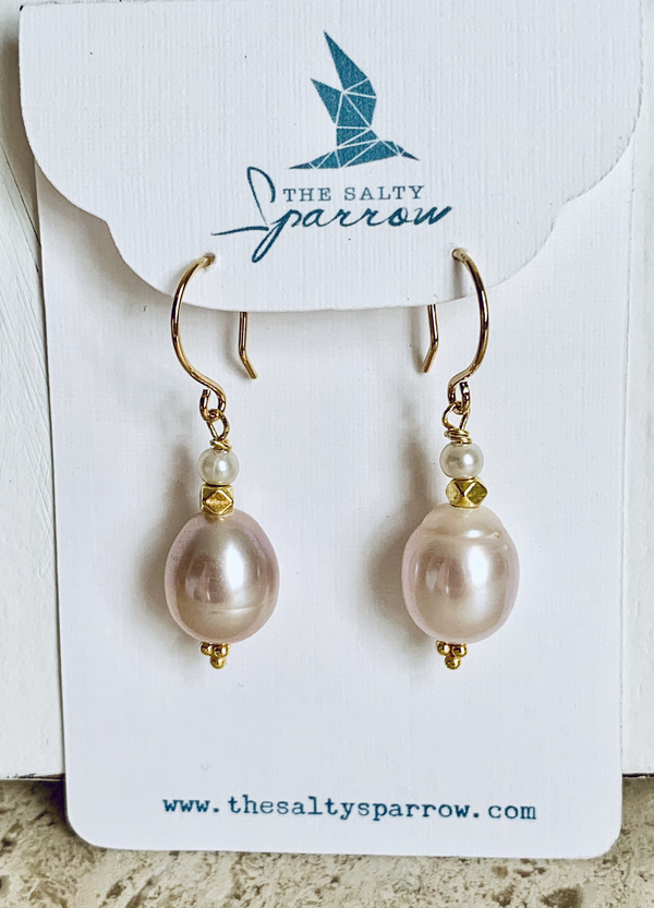 Light pink pearl dangle earrings