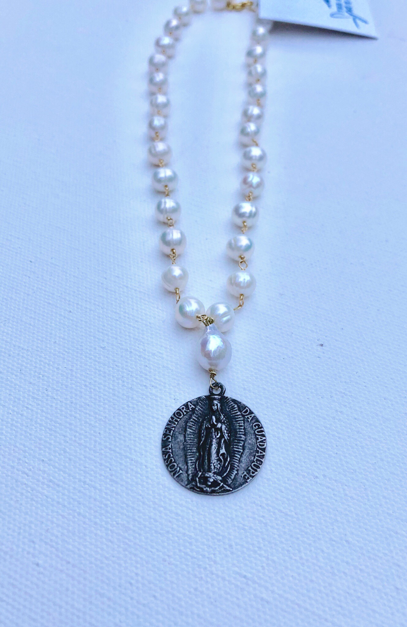 St. Mary Bronze Metal with Freshwater Pearls