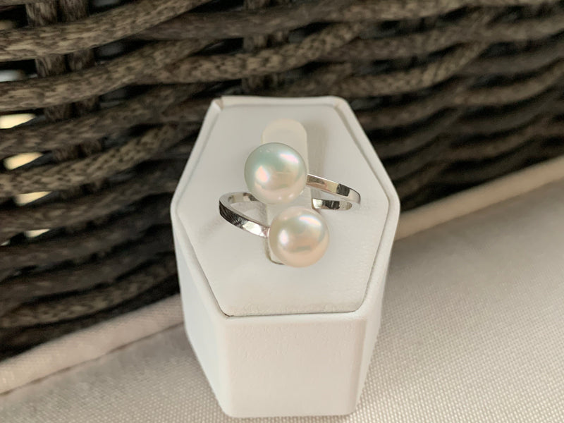 Ivory White Double Pearl Ring (Sterling Silver