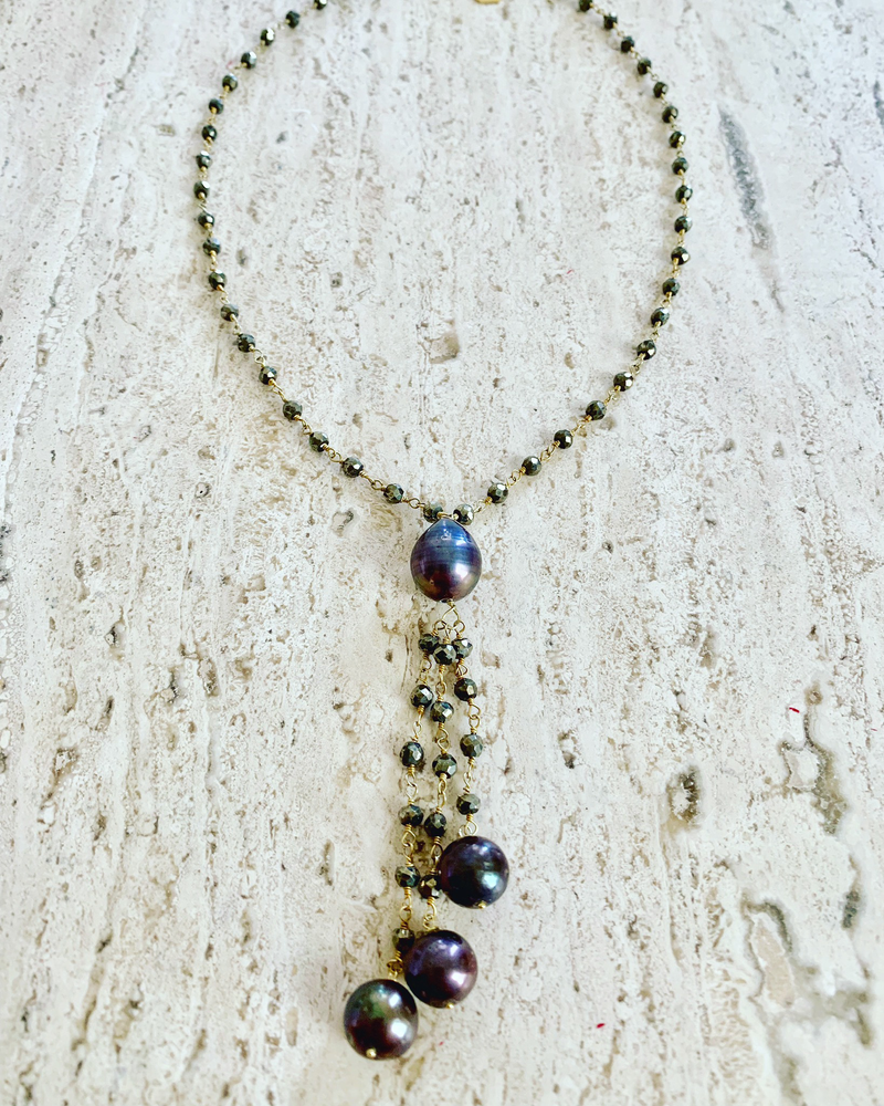 Peacock pearl and pyrite necklace