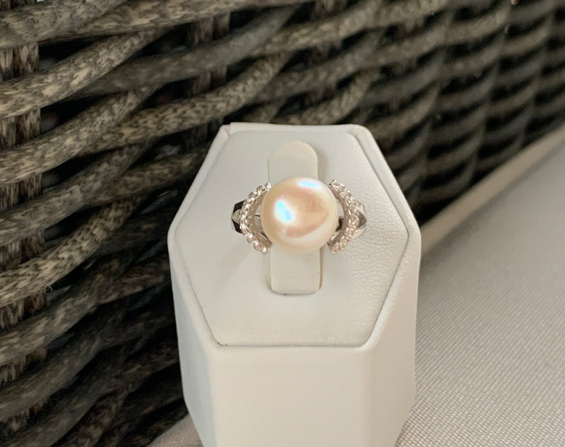 Pearl/CZ/ sterling silver ring