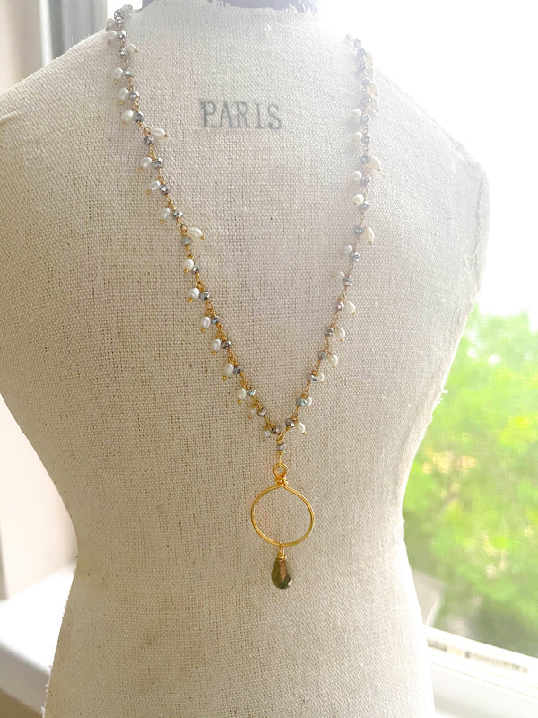 Pyrite & Pearl Dangle Necklace