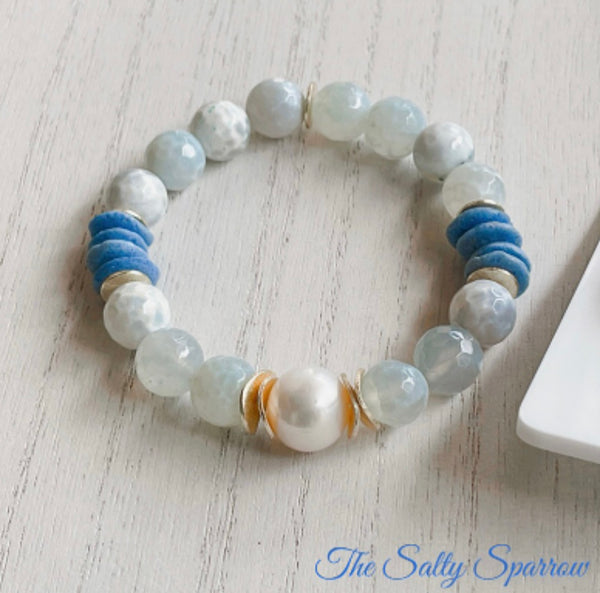 Serenity agate and pearl bracelet