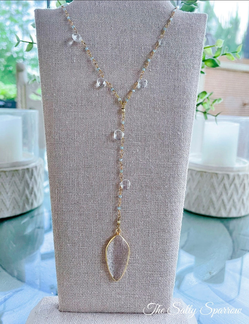 Aquamarine briolette Y necklace
