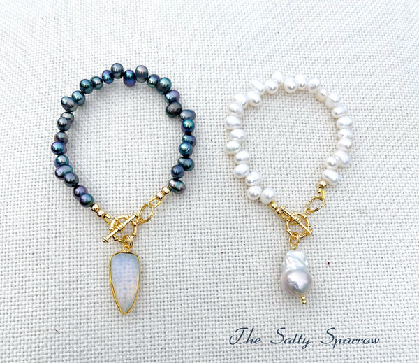 Serenity Pearl Bracelets with Pearl or Quartz Charm