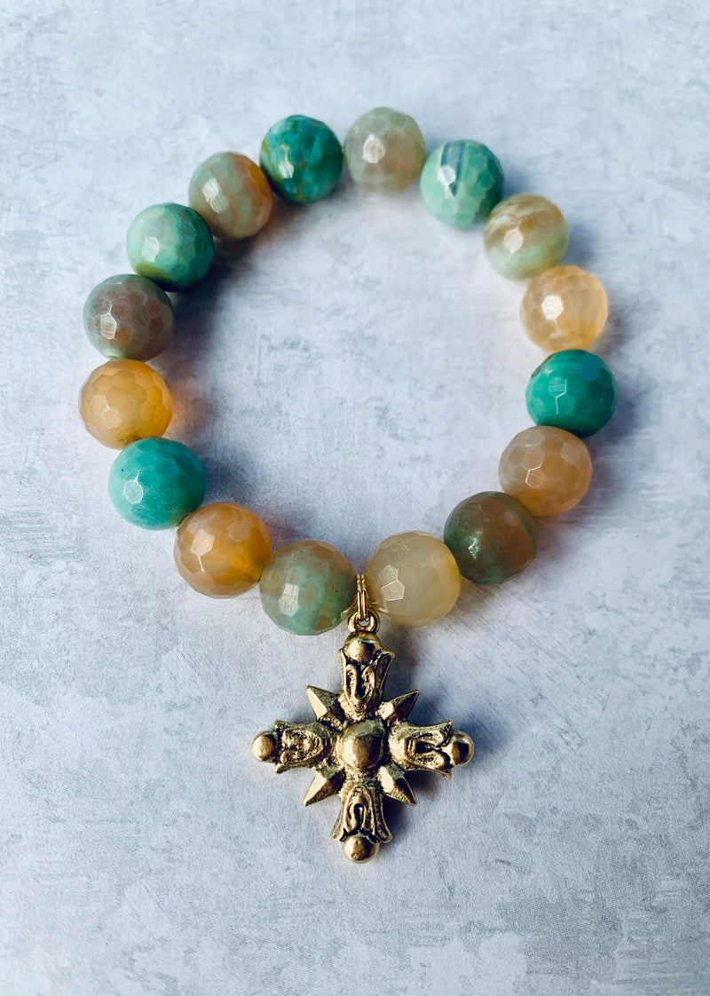 Teal agate with cross charm