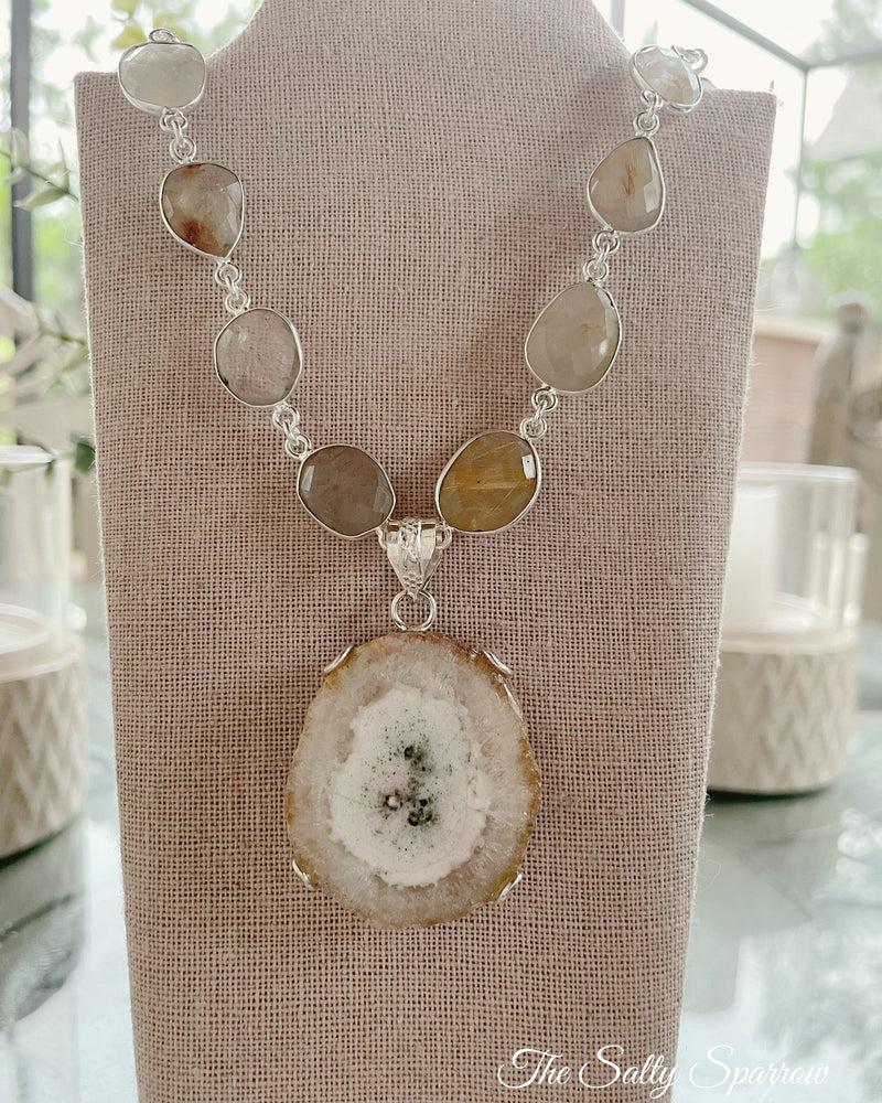 Gold rutile and solar quartz necklace