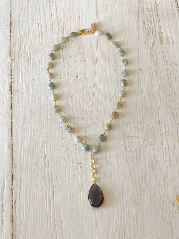 Chocolate Moonstone and Silverite Rosary Necklace