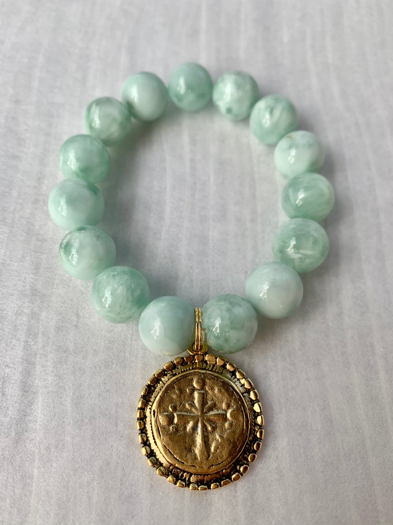 Angelite with large coin cross charm