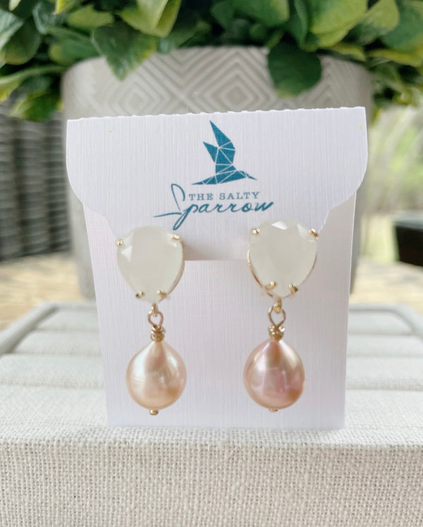 Milky quartz & pearl earrings