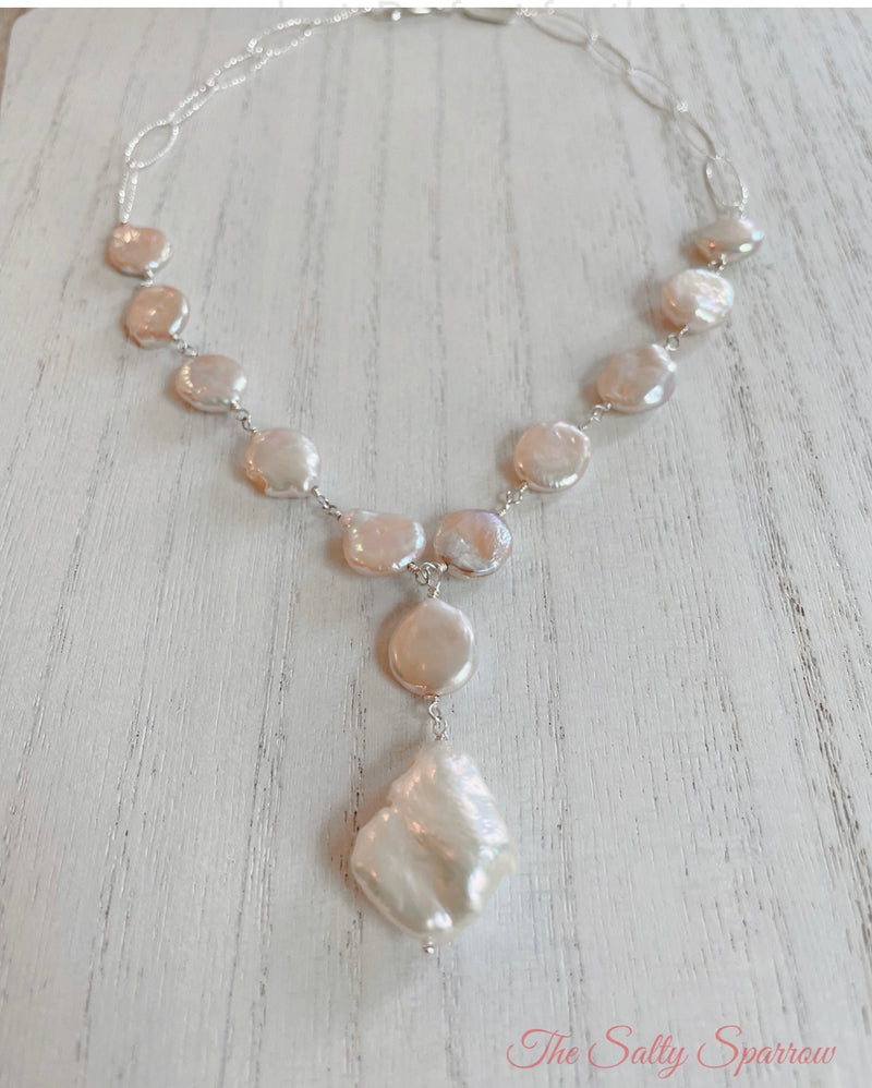 Coin and keishi pearl necklace